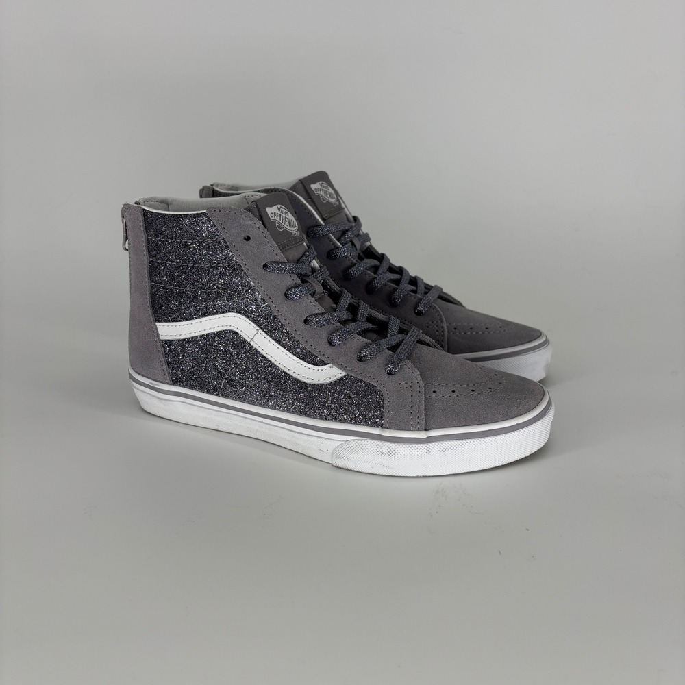 Vans Sk8-Hi Zip Sneakers Gunmetal Grey Kids Size 6.5 Casual High Top Glitter
